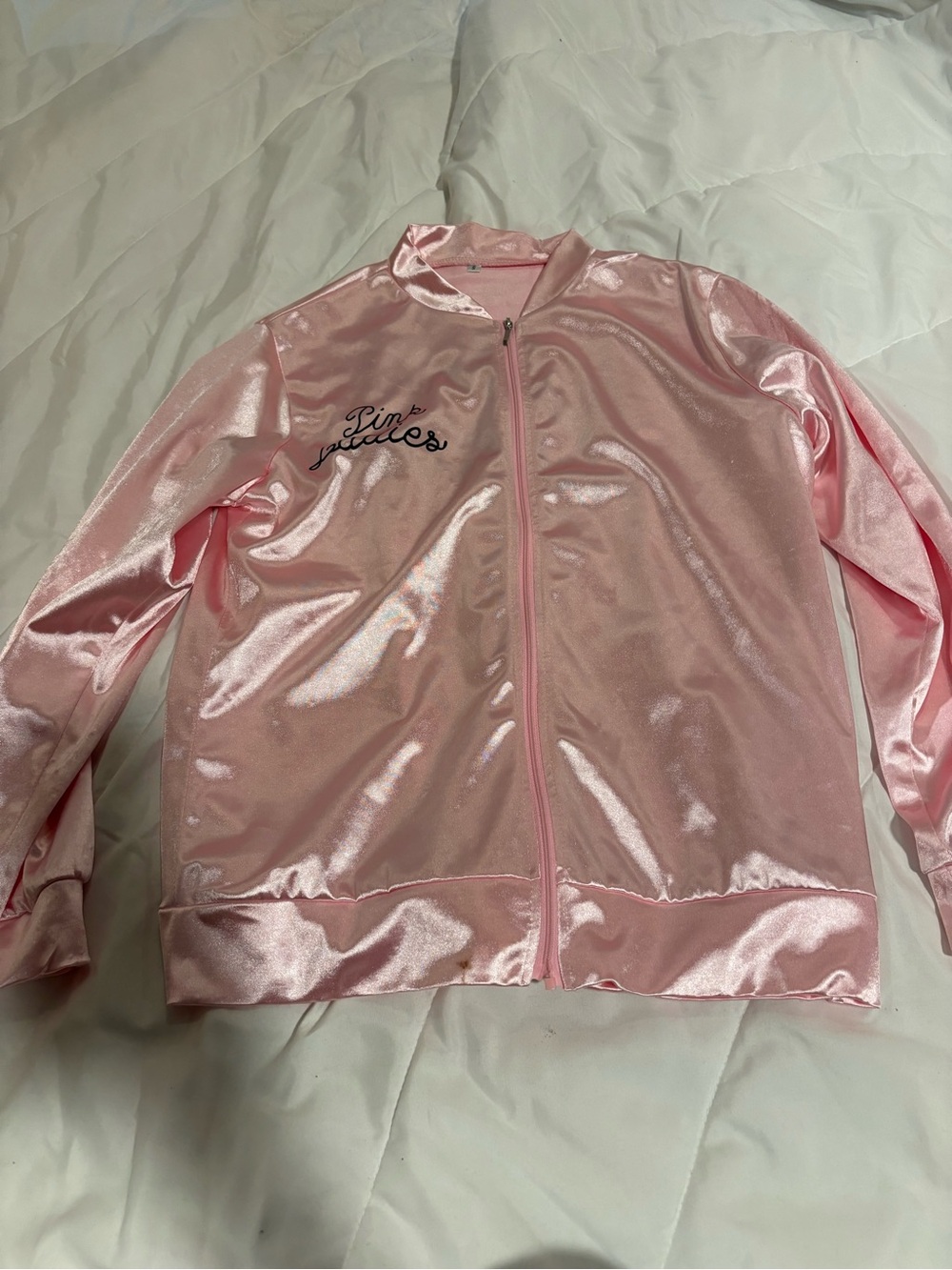 Grease Pink Ladies Satin Bomber Jacket - size small- see pics for imperfections